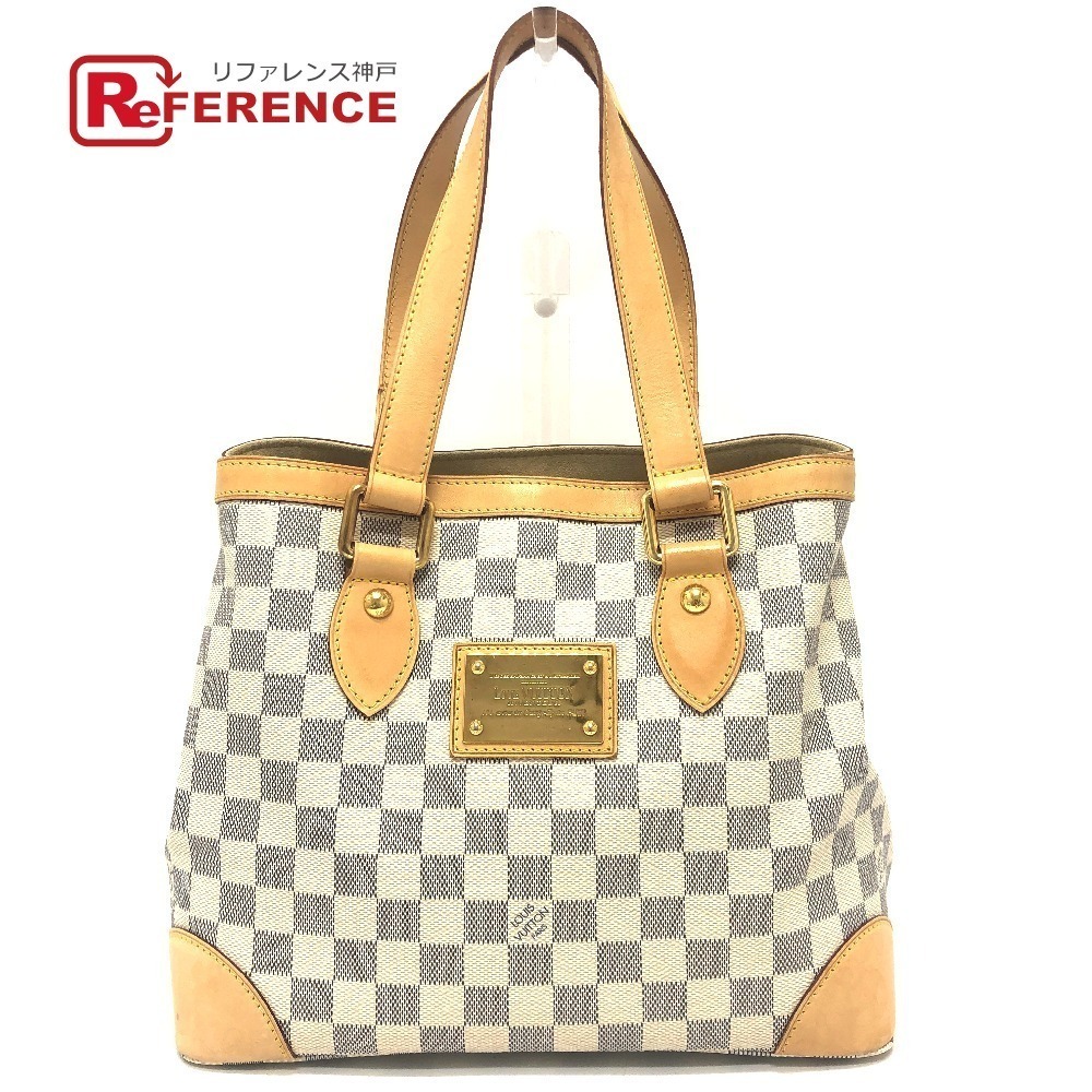 LOUIS VUITTON Hampstead Bag Handbag Shoulder Tote Damier Azur White Canvas